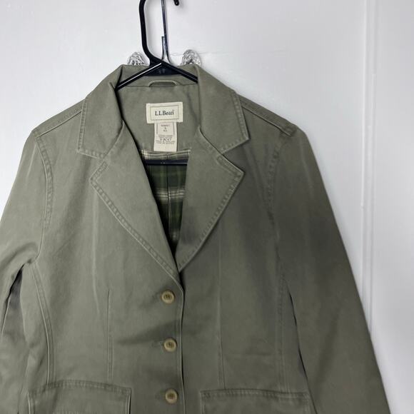 L.L. Bean Y2K Women's Green Canvas Plaid Flannel Lined Jacket Size Small - Picture 2 of 10